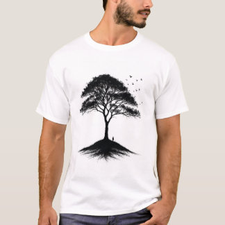T-shirt Arbre et Oiseaux Minimaliste |