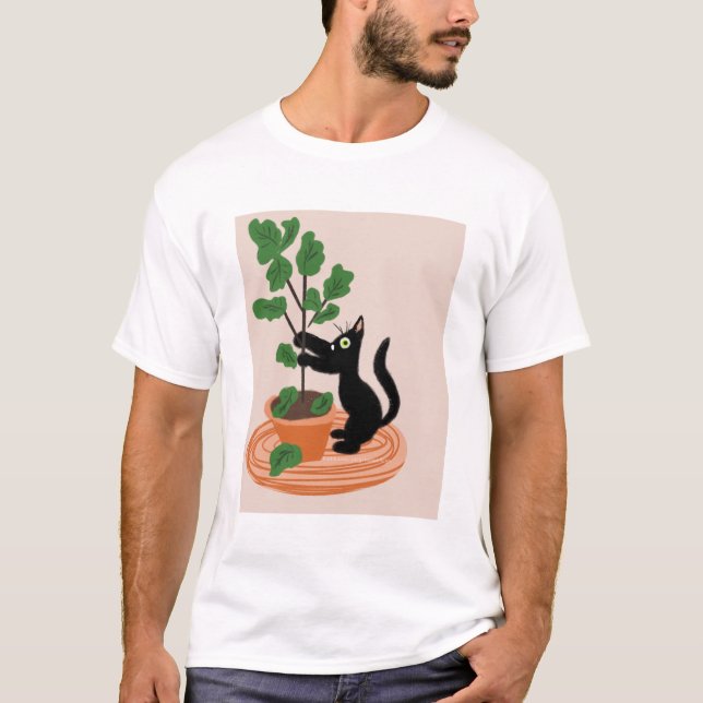 T-shirt Arbre figuier chat drôle Plantes en pot Dessinés à (Devant)