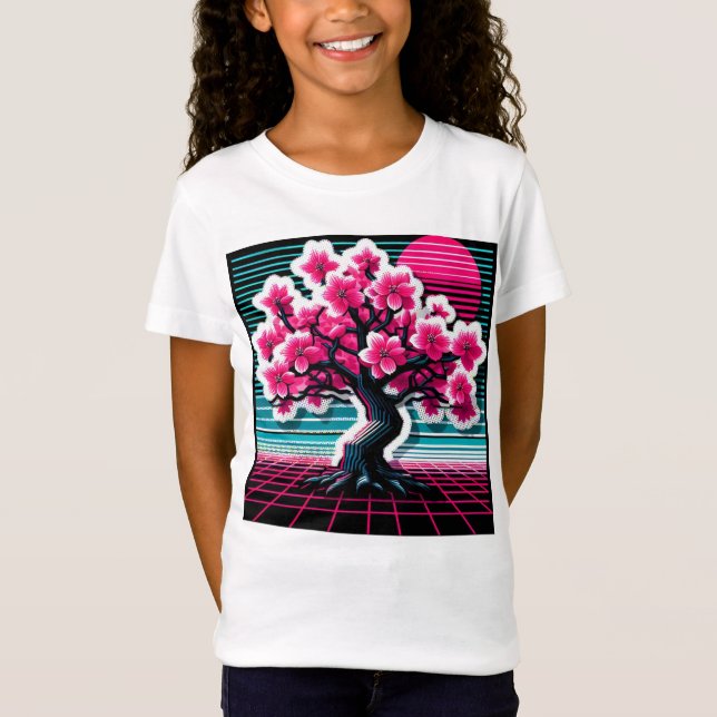 T-Shirt Arbre Fleur de Cerisier Synthwave 803 (Devant)