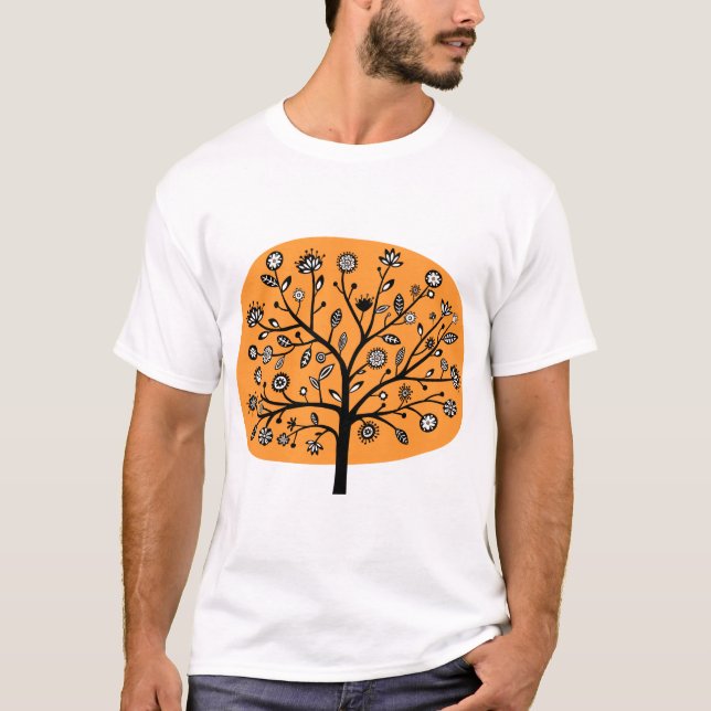 T-shirt Arbre Fleur Stylisé - Orange Clair (Devant)