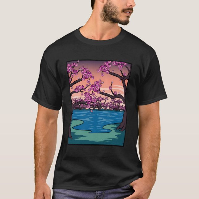 T-shirt Arbre japonais en fleurs de cerisier asiatique Kaw (Devant)