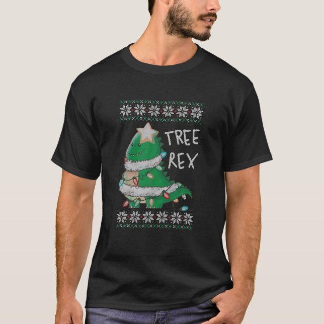 T-shirt Arbre Rex Dinosaur Joyeux Noël laid Noël S (Devant)
