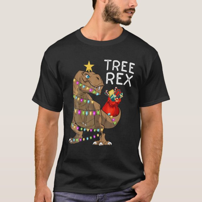 T-shirt Arbre Rex Noël Dinosaure Noël Lumières Arbre (Devant)
