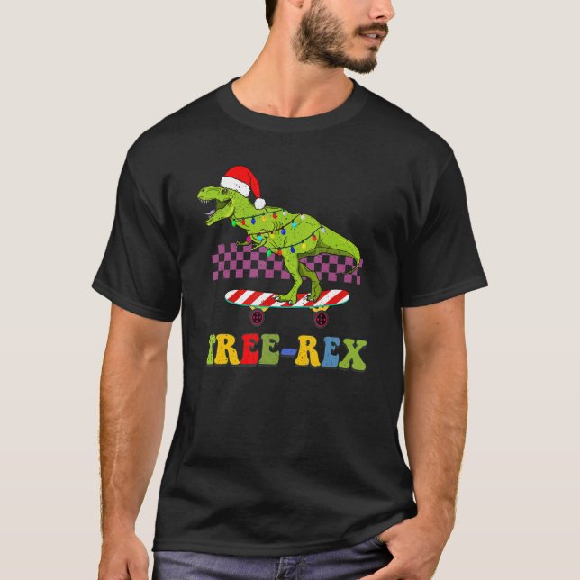 T-shirt Arbre rex rétro Noël dinosaure Noël Patinage léger (Devant)