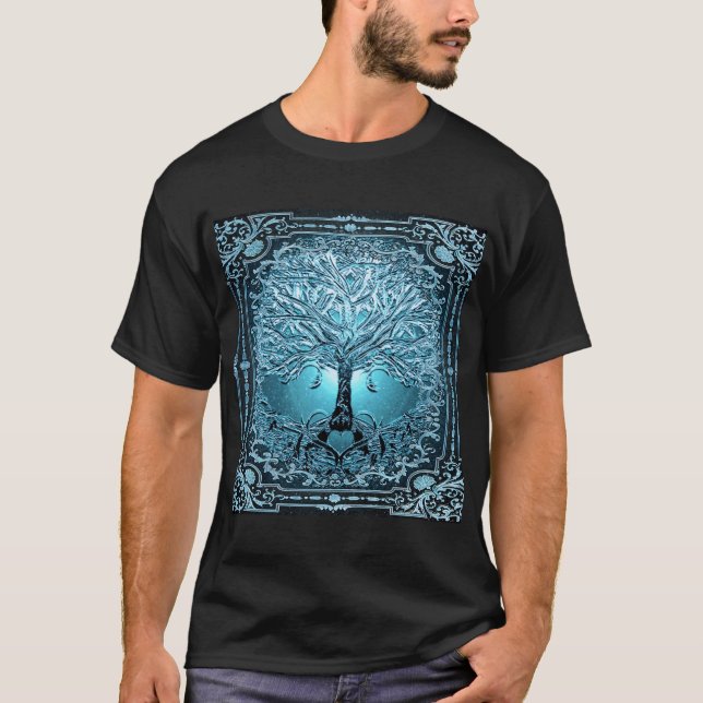 T-shirt Arbre Turquoise Bleu de vie Ancien Rustique Lumièr (Devant)