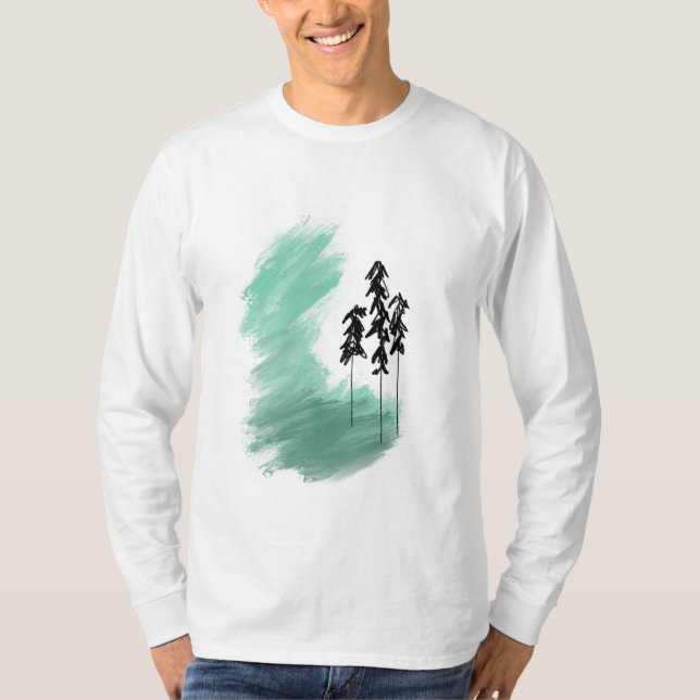 T-shirt Arbre vert scandinave art simple menthe moderne (Devant)