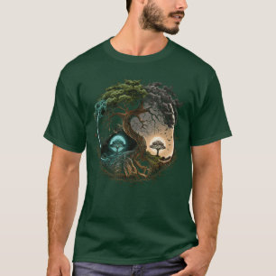 T-shirt Arbre Vie Yin Yang Lune Soleil Jour et Nuit Bonsai