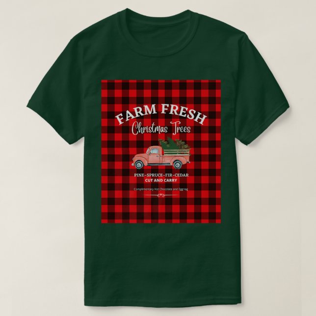 T-SHIRT ARBRES À NOËL FRAIS DE FERME, CAMION ROUGE, XMAS T (Design devant)