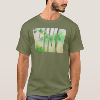 T-shirt Arbres de Cypress dans l'aquarelle brumeuse de