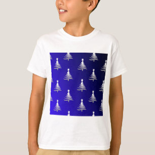 T-shirt Arbres de Noël Argent sur Bleu Cobalt