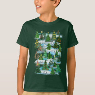 T-shirt Arbres de Noël et lièvres à neige