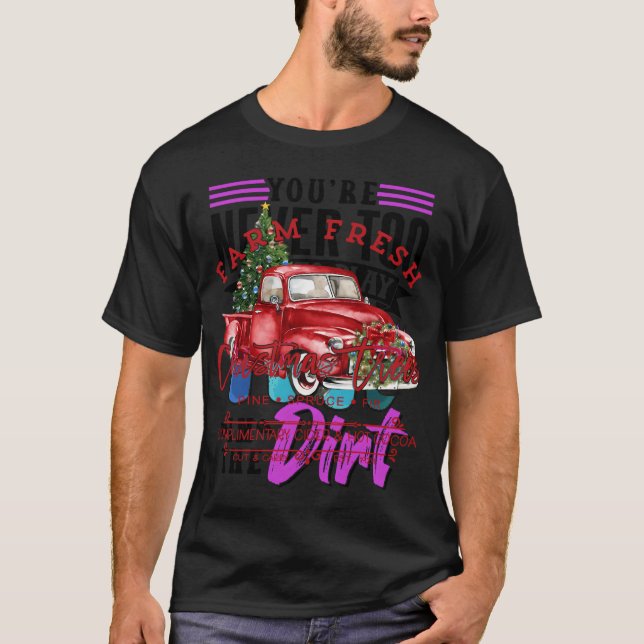 T-shirt Arbres de Noël frais ferme Camion rouge cadeaux de (Devant)
