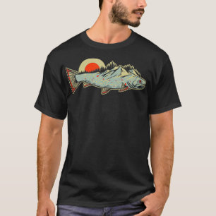 T-shirt Arbres rétro Montagnes de truite Vintage Pêche à l