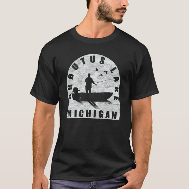 T-shirt Arbutus Lake Fishing Michigan (Devant)