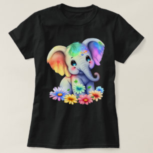 T-shirt Arc en arc-en-ciel éléphant avec yeux bleus graphi