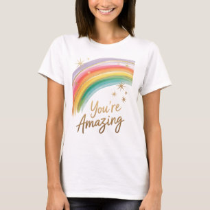 T-shirt Arc-en-ciel avec paillettes d'or et texte "Vous êt