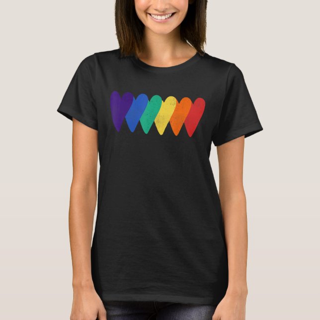 T-shirt Arc-en-ciel Coeurs Aimer LGBT Lesbian Bi Trans (Devant)