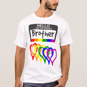 T-shirt Arc-en-ciel Coeurs Mariée Frère Nom Badge