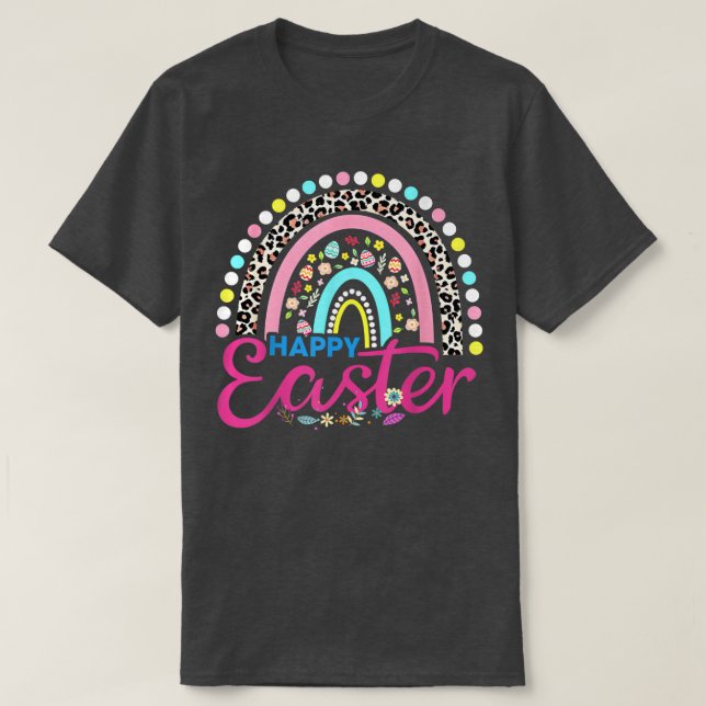 T-shirt Arc en ciel de Pâques avec oeufs et lapin de Pâque (Design devant)