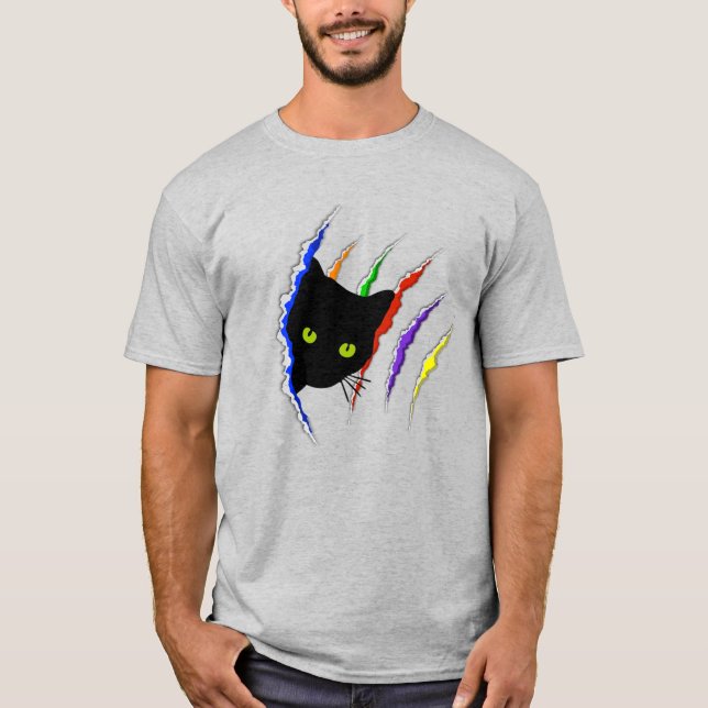 T-shirt Arc-en-ciel de propriétaire de chat de gay pride (Devant)
