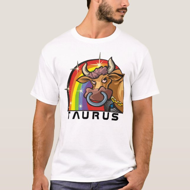 T-shirt Arc en ciel des années 1980 avec Taurus Bull (Devant)