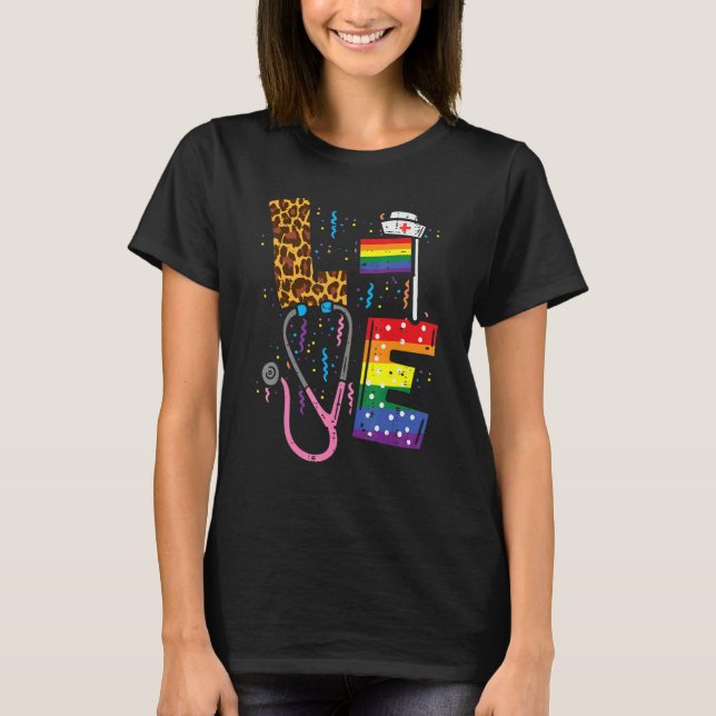 T-shirt Arc-en-ciel Drapeau Amour Infirmière Rn Scrub Top  (Devant)