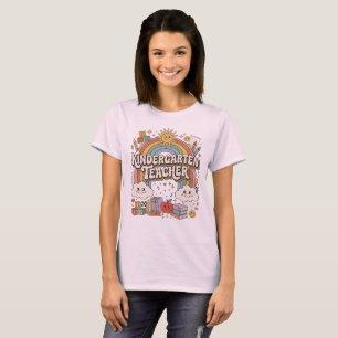 T-shirt arc-en-ciel enseignant de maternelle rétro