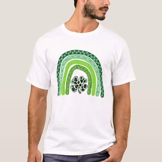 T-shirt Arc En Ciel Et Shamrock Clover Joyeux Saint-Patric (Devant)