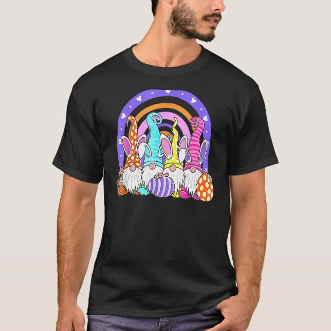 T-shirt Arc en ciel Lapin de Pâques printemps Gnome OEufs  (Devant)