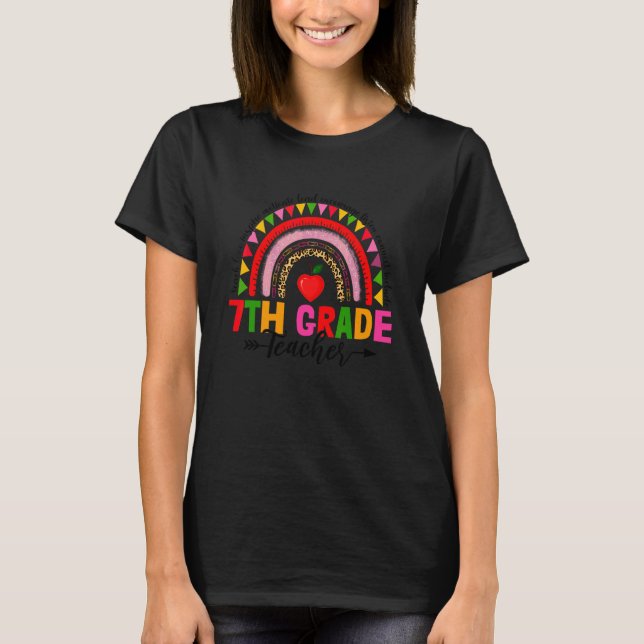 T-shirt Arc-en-ciel Léopard Rétro Professeur de 7e année R (Devant)