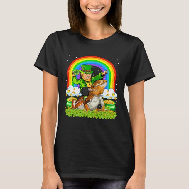 T-shirt Arc-en-ciel Leprechaun équitation Dragon barbu St  (Devant)