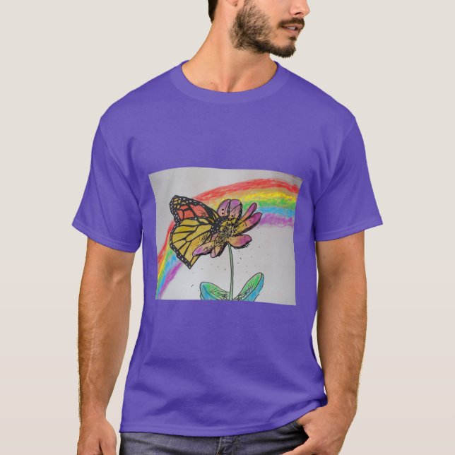 T-shirt Arc-en-ciel Monarque Papillon Peinture Mens T Chem (Devant)