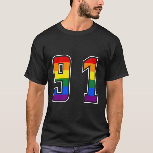 T-shirt Arc-en-ciel Numéro 91 de l'équipe Junior Numéroté  (Devant)