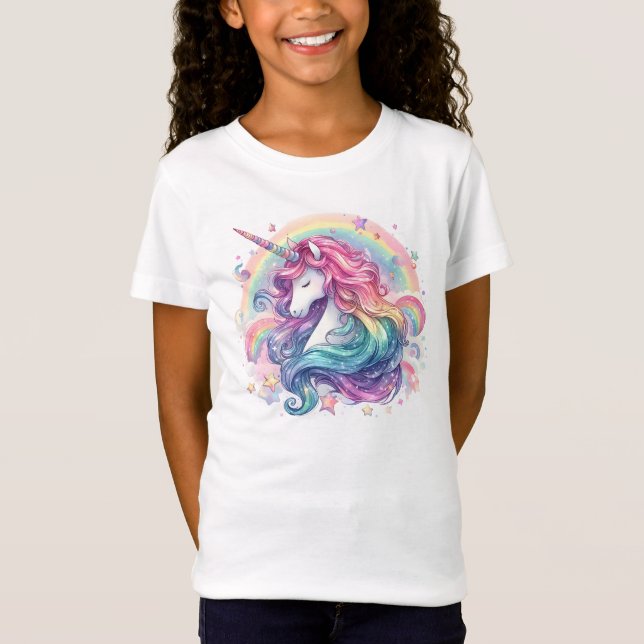 T-Shirt Arc-en-ciel Pastel Avec Licorne (Devant)