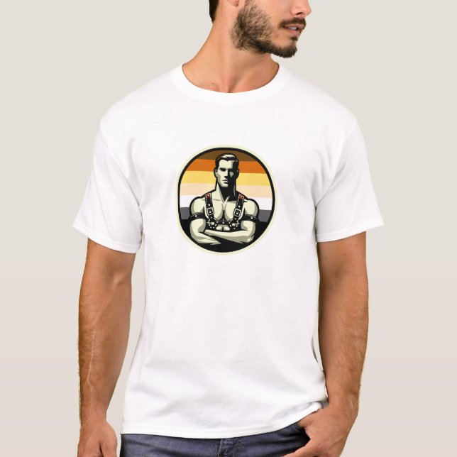 T-shirt arc-en-ciel pour homme gay dans un harnais (Devant)