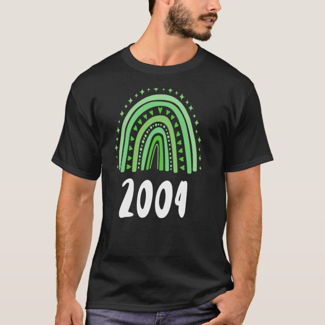 T-shirt Arc-En-Ciel Vert Année De Naissance 2004 Anniversa (Devant)