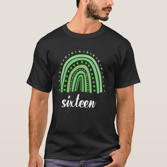 T-shirt Arc-en-ciel vert Seize ans 16 Anniversaire 16e ann (Devant)