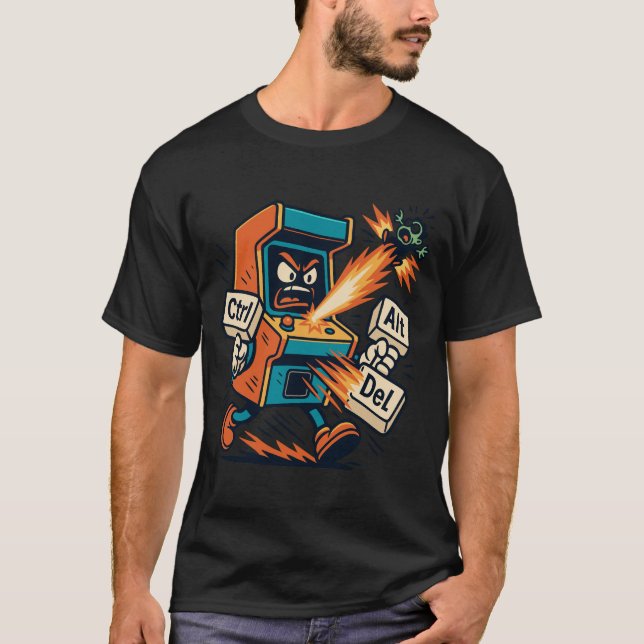 T-shirt Arcade Fighter Ctrl Alt Del Design (Devant)