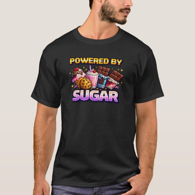 T-Shirt Arcade Pixel Rétro Alimenté au Sucre (Devant)