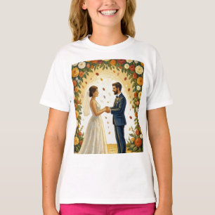 T-shirt Arche de mariage romantique Roses dorées Couple
