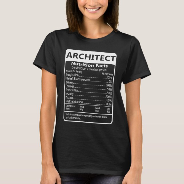 T-shirt Architect Nutrition Facts Sarcastic Graphic (Devant)