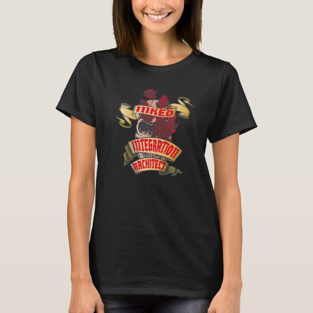 T-shirt Architecte d'intégration crâne encré et roses roug (Devant)