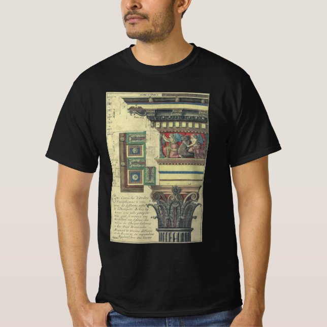 T-shirt Architecture Ancienne, Colonne avec Moulure de Cor (Devant)
