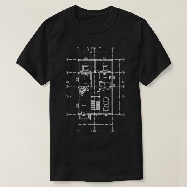 T-shirt Architecture Maison plan noir Design classique (Design devant)