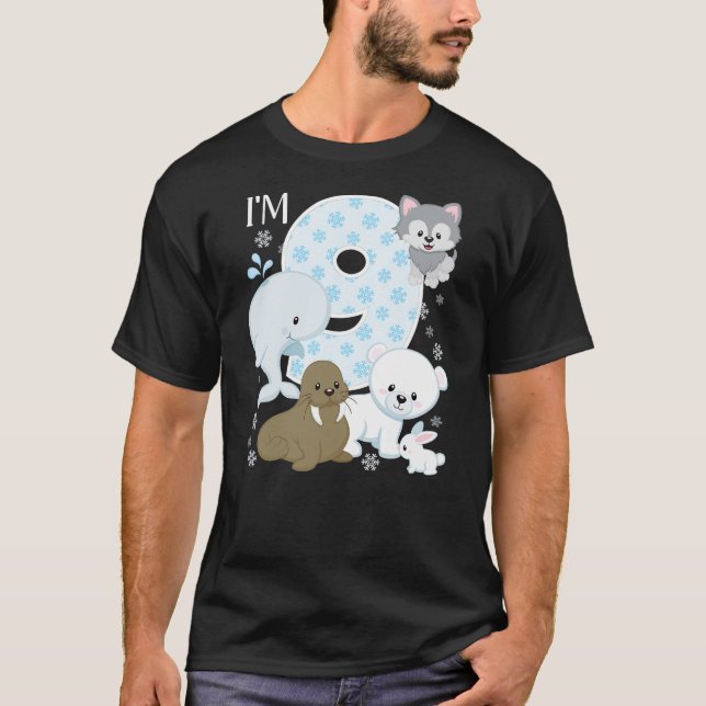 T-shirt Arctic Animals 9th Birthday Polar Bear Walrus Fox  (Devant)