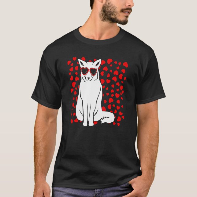 T-shirt Arctic Snow Fox Heart Glasses Valentines Day Anima (Devant)