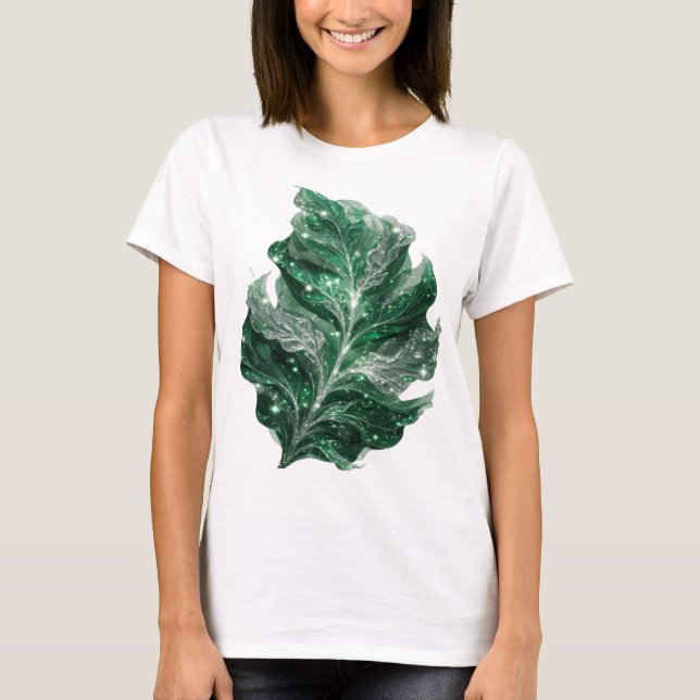 T-shirt Argent Éblouissant FEUILLES VERTES AVEC ÉTOILES (Devant)
