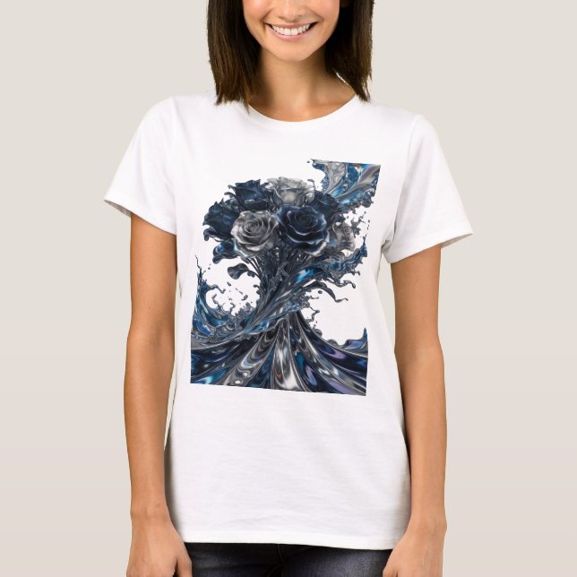 T-shirt Argent Propre ROSES BLEUES ET BLANCHES Texte Desig (Devant)