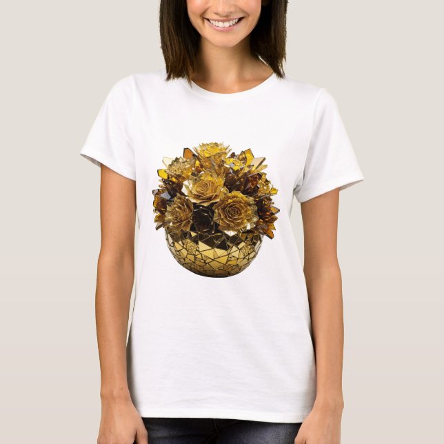 T-shirt Argent Vif ROSES DORÉES Conception Audacieuse (Devant)