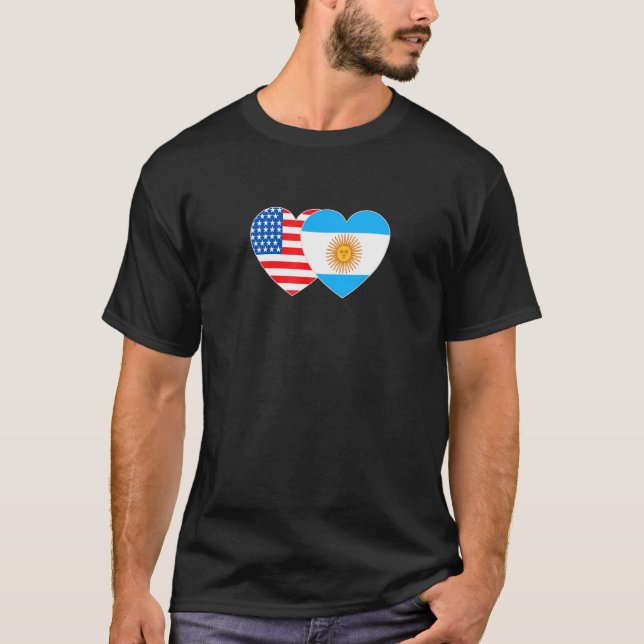 T-shirt Argentina and USA Flag Twin Heart for Argentine Am (Devant)